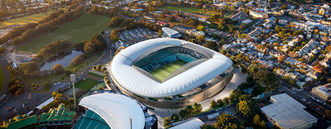 Aerial shot of redeveloped Sydney Football Stadium